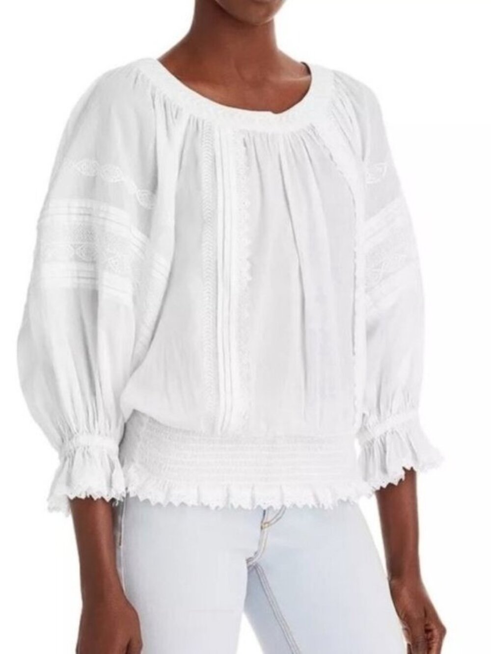 🛍 Ramy Brook Simone Embroidered Blouse in White Size S